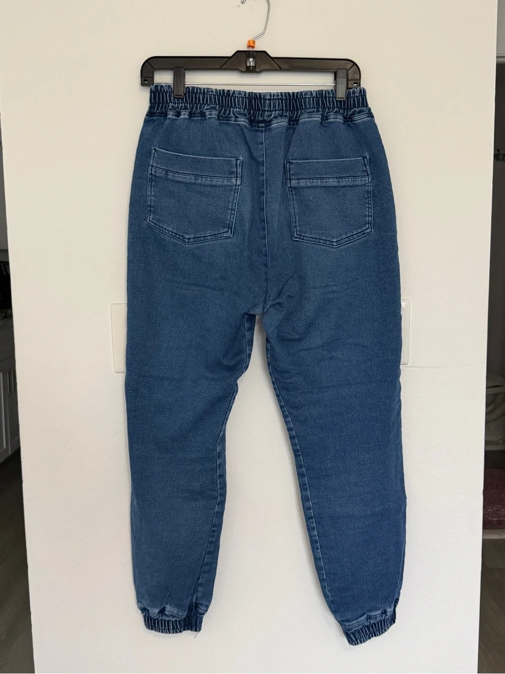 Men's Blue Elastic Waist Denim Jogger Jeans